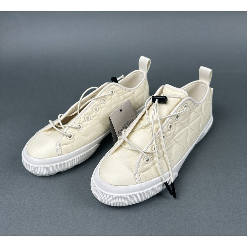 Superga 2625 Tank Quilted Nylon Women 7.5 Beige Natural Bungee Toggle S3125UW